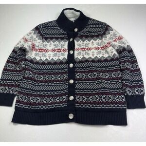 CJ Banks Cardigan Sweater Womens 1X Navy White Fair Isle Snowflake